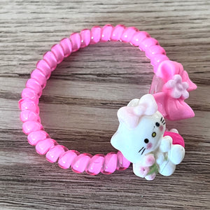 Kitty Bow Charm Spiral Hair Tie Bracelet