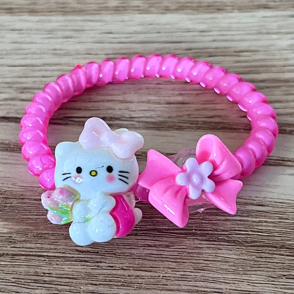 Kitty Bow Charm Spiral Hair Tie Bracelet