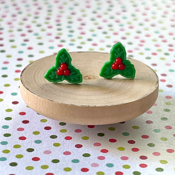 Holly Christmas Earrings