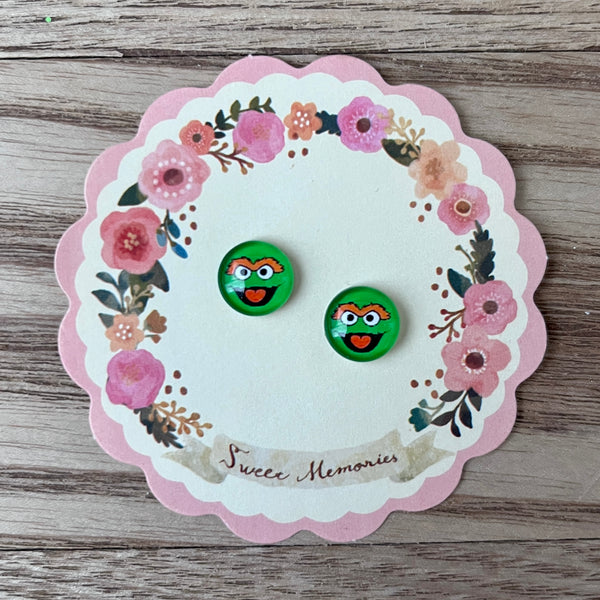 Green Cartoon Face Earrings