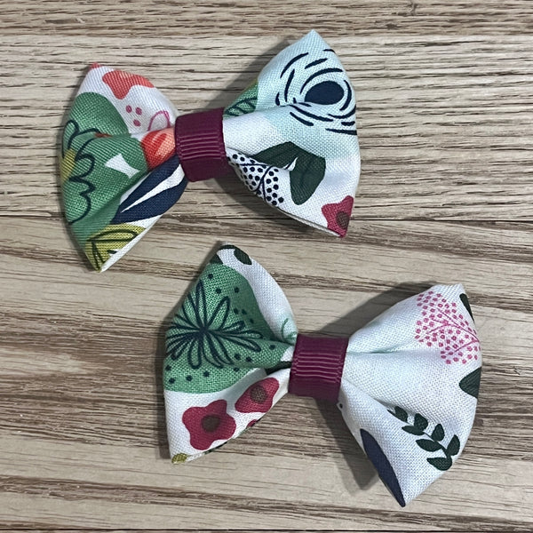 Floral Fabric Mini Hair Bows