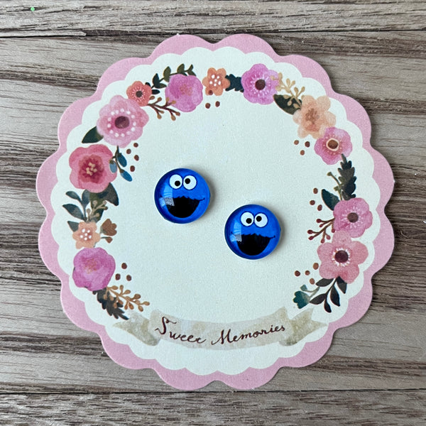 Blue Cookie Cartoon Face Earrings