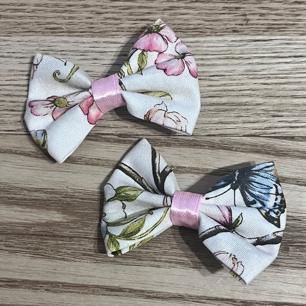 Butterfly & Flowers Fabric Mini Hair Bows