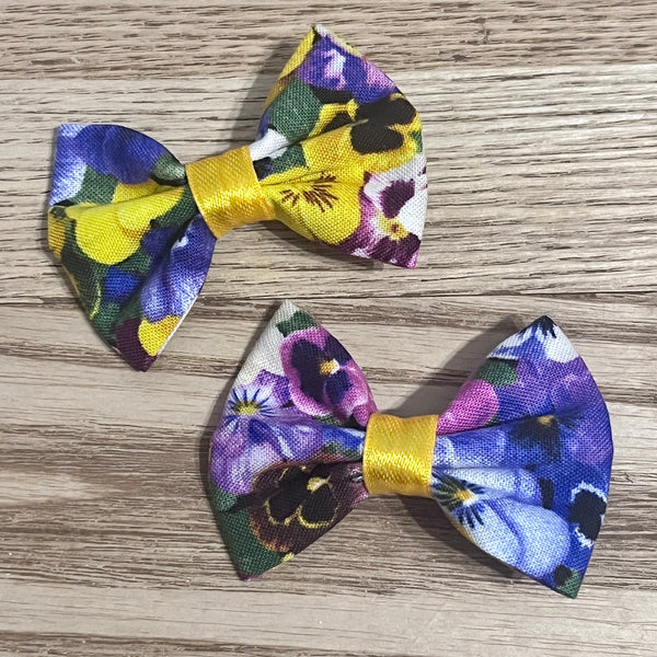 Pansy Flowers Fabric Mini Hair Bows