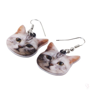 Cute Tabby Cat Face Drop Earrings
