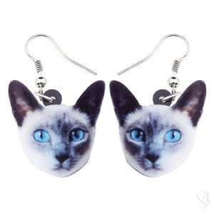Blue Eyes Cat Face Drop Earrings