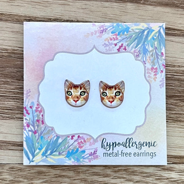 Ginger Cat Face Earrings