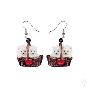 Puppies in the Basket Drop Earrings