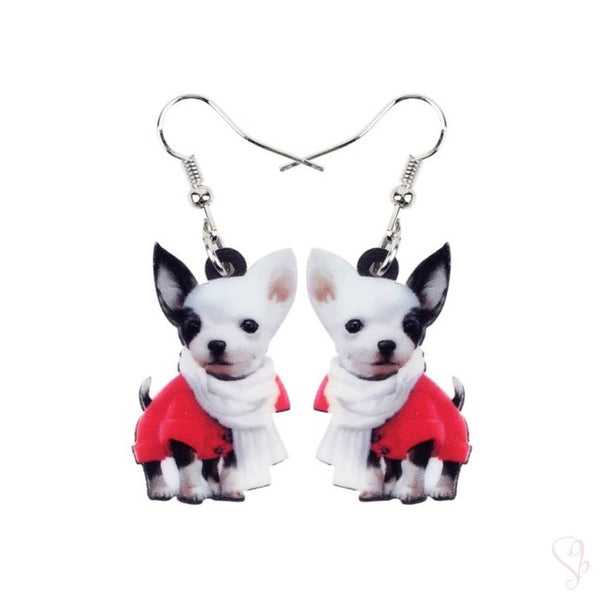 Chihuahua Red Sweatshirt Drop Earrings