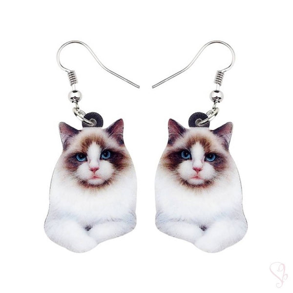 White Siamese Cat Drop Earrings