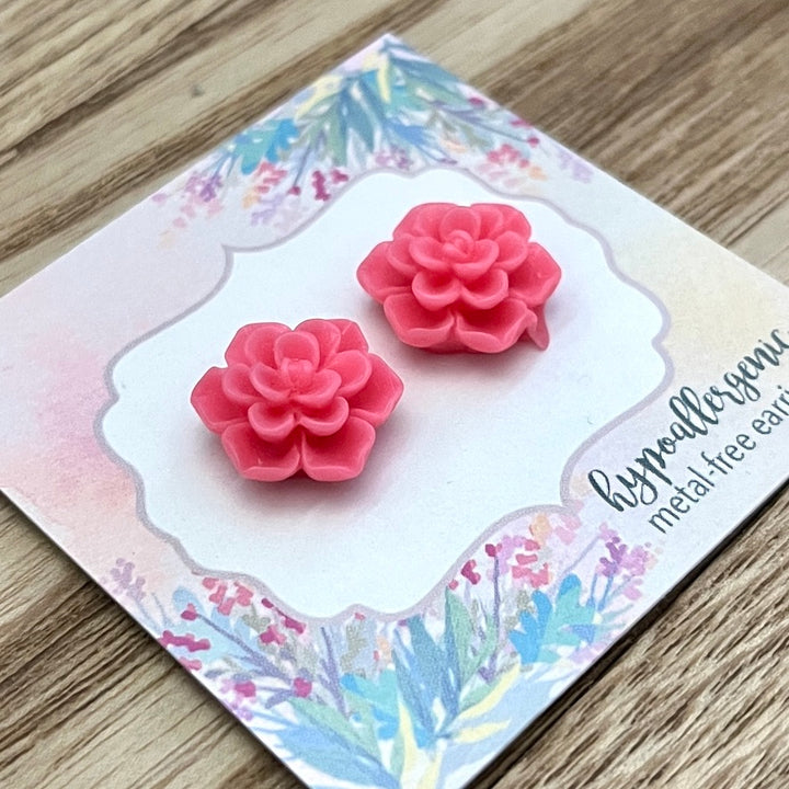 etsy succulent earrings Succulent Flowers Earrings stainless steel posts / Turquoise