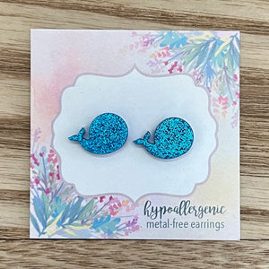 Glitter Blue Whale Earrings