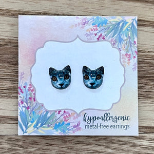 Blue Cat Face Earrings