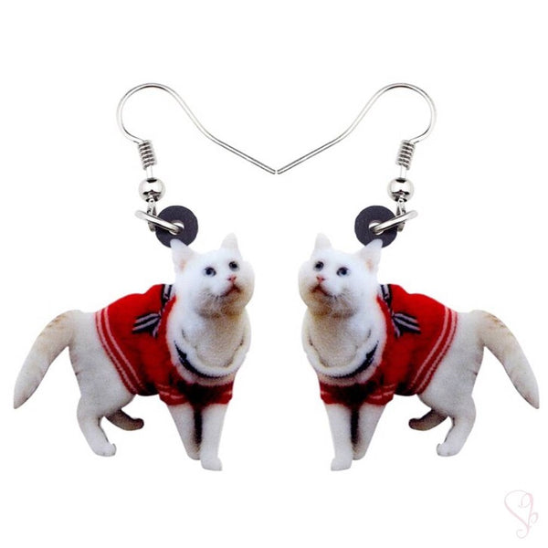 White Cat Drop Earrings