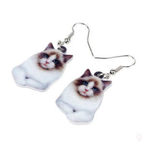White Siamese Cat Drop Earrings