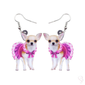 Chihuahua Pink Skirt Drop Earrings