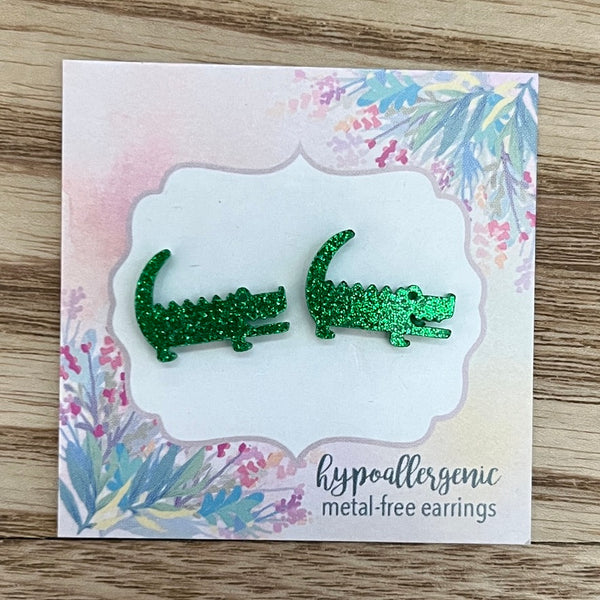 Glitter Alligator Earrings