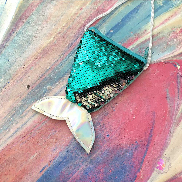 Aqua Sequins Mermaid Tail Mini Crossbody