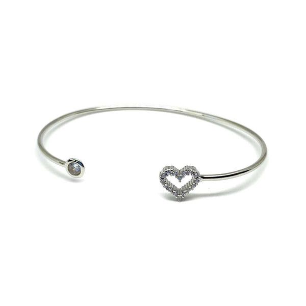 Crystal Heart Open Cuff Bangle