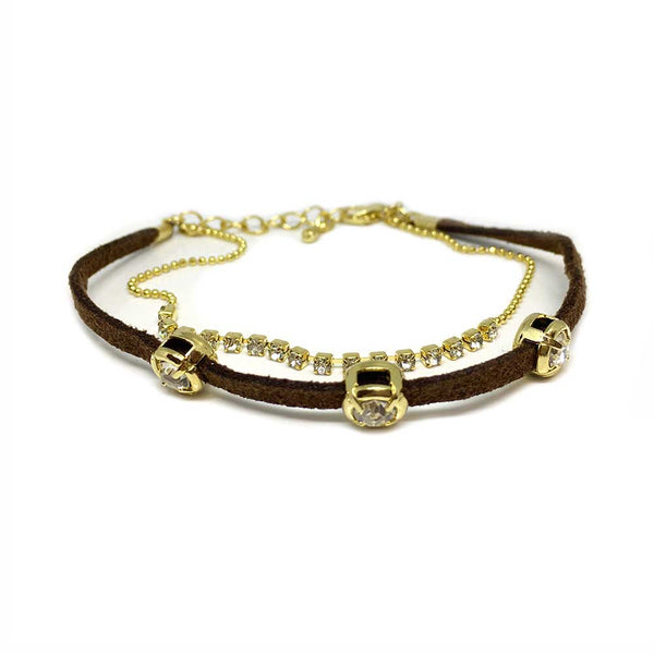 Multi-strand Crystals Leather Bracelet