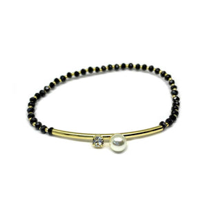 Gold Bar Tiny Crystal Beads Stretch Bracelet