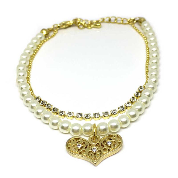 Heart Charm Pearl Bracelet