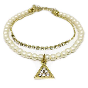 Triangle Crystal Charm Pearl Bracelet