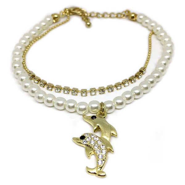 Dolphins Crystal Charm Pearl Bracelet