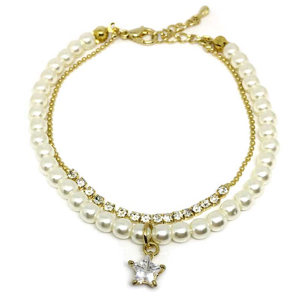 Star Crystal Charm Pearl Bracelet