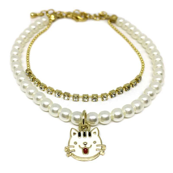 Cat Charm Pearl Bracelet