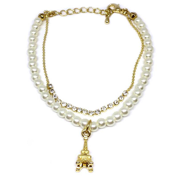 Eiffel Tower Charm Pearl Bracelet