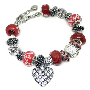Red Gems Heart Charm Bracelet