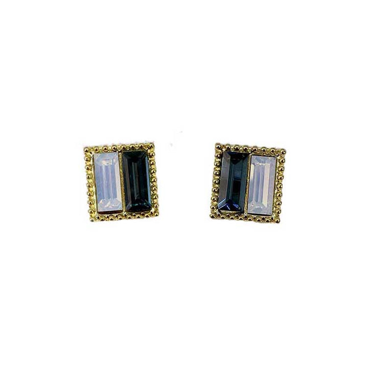 Two-Tone Crystal Square Earrings, Jewelry, sweetbiie