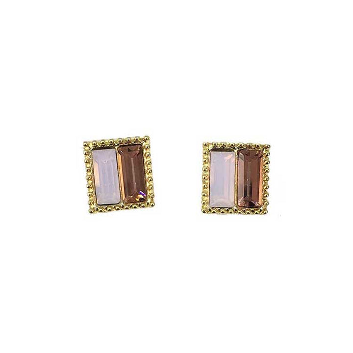 Two-Tone Crystal Square Earrings, Jewelry, sweetbiie