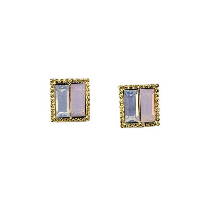 Two-Tone Crystal Square Earrings, Jewelry, sweetbiie