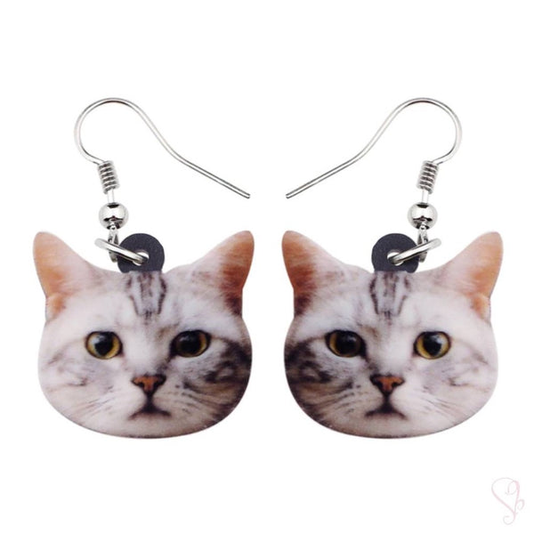 Cute Tabby Cat Face Drop Earrings