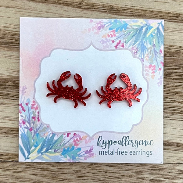 Glitter Crab Earrings