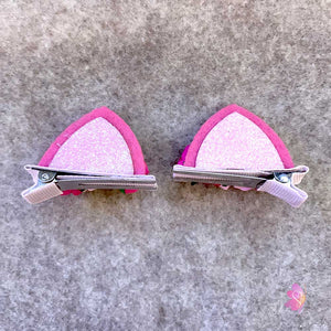 Pink Rose Glittered Cat Ear Clips
