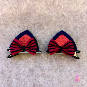 Navy & Red Glittered Cat Ear Clips