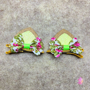 Brown & Yellow Glittered Cat Ear Clips