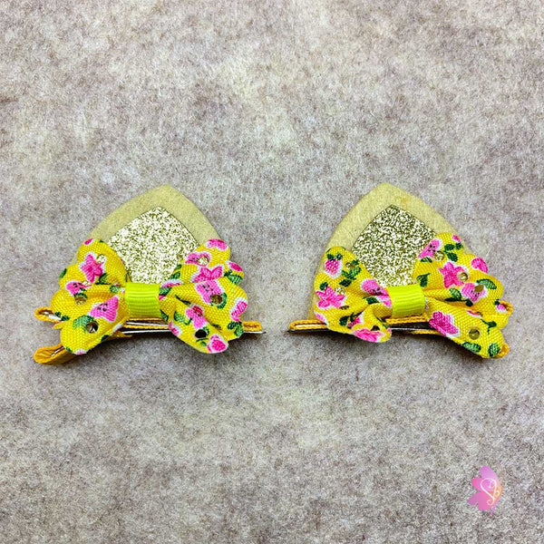 Brown & Gold Glittered Cat Ear Clips