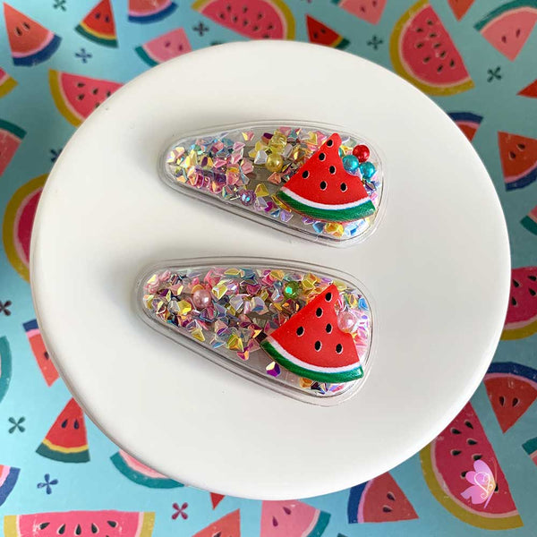 Watermelon Glitter Transparent Snap Clip