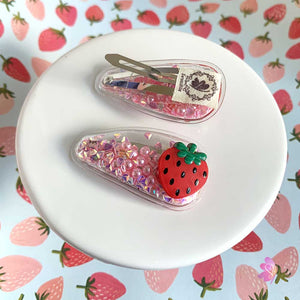 Strawberry Glitter Transparent Snap Clip