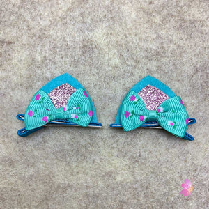 Aqua & Pink Glittered Cat Ear Clips
