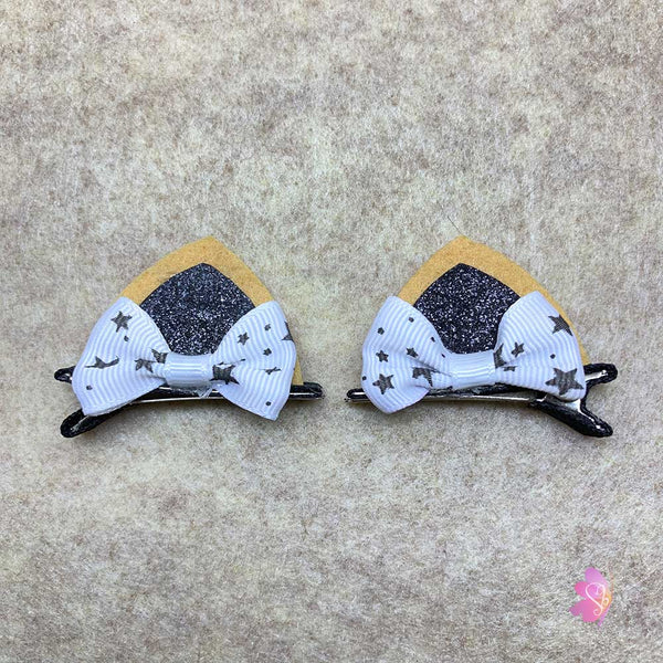 Brown & Black Glittered Cat Ear Clips