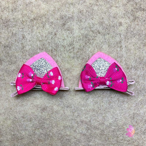 Pink & Silver Glittered Cat Ear Clips