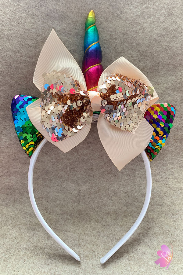 Rainbow Unicorn Sequins Bow Headband