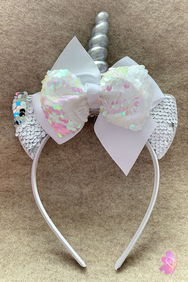 White Unicorn Sequins Bow Headband