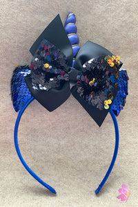 Black & Blue Unicorn Sequins Bow Headband