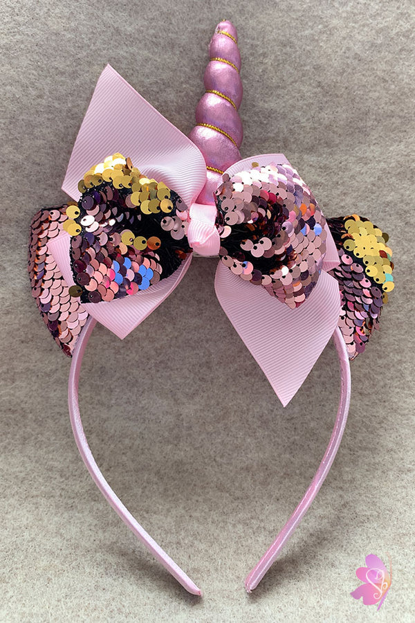 Pink Unicorn Sequins Bow Headband